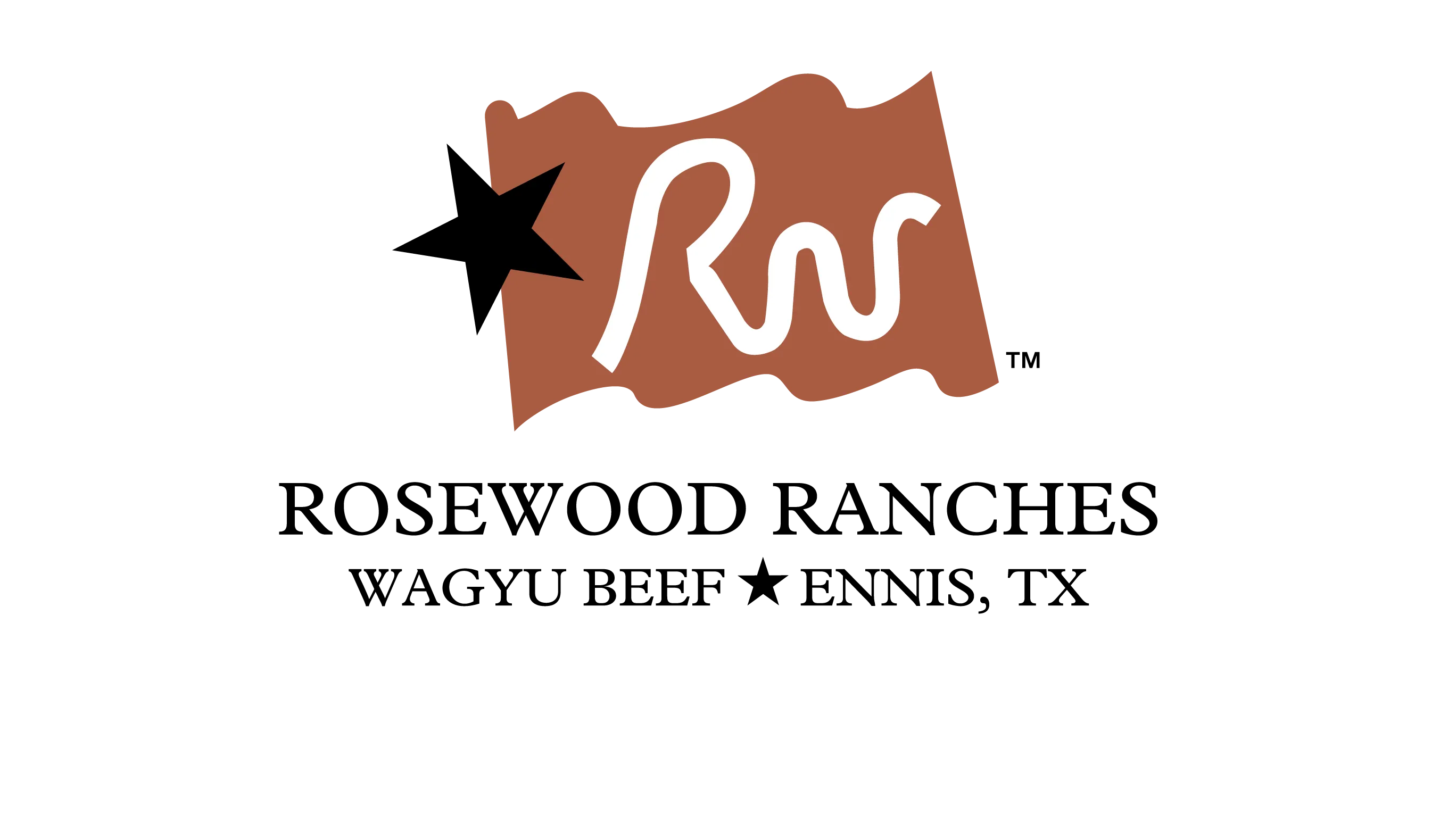 Rosewood Ranches Wagyu Beef logo with a star and 'R' design on a white background