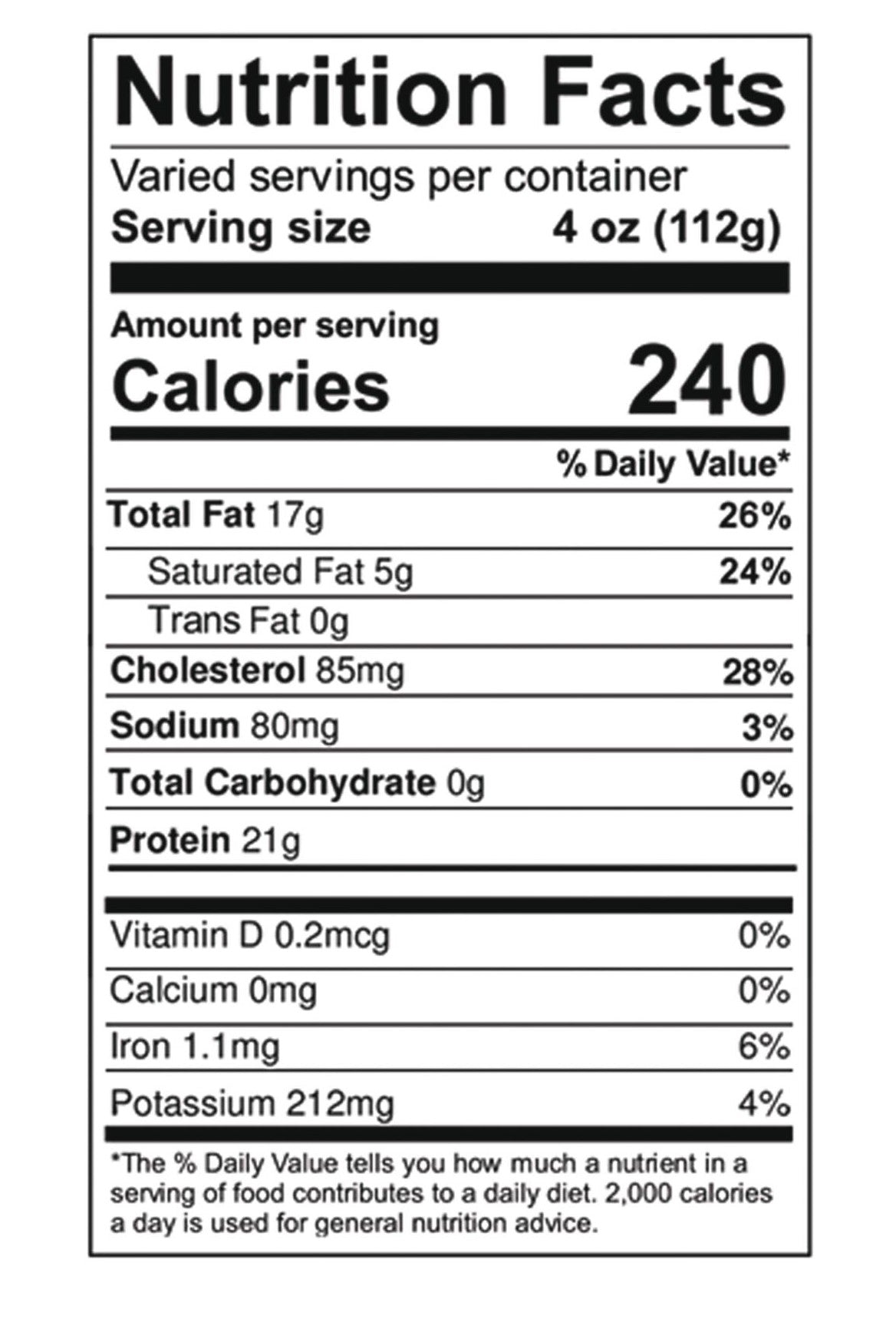 Nutrition facts label for a product with detailed calorie and nutrient information.