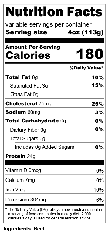 Nutrition facts label for a product with detailed calorie and nutrient information.