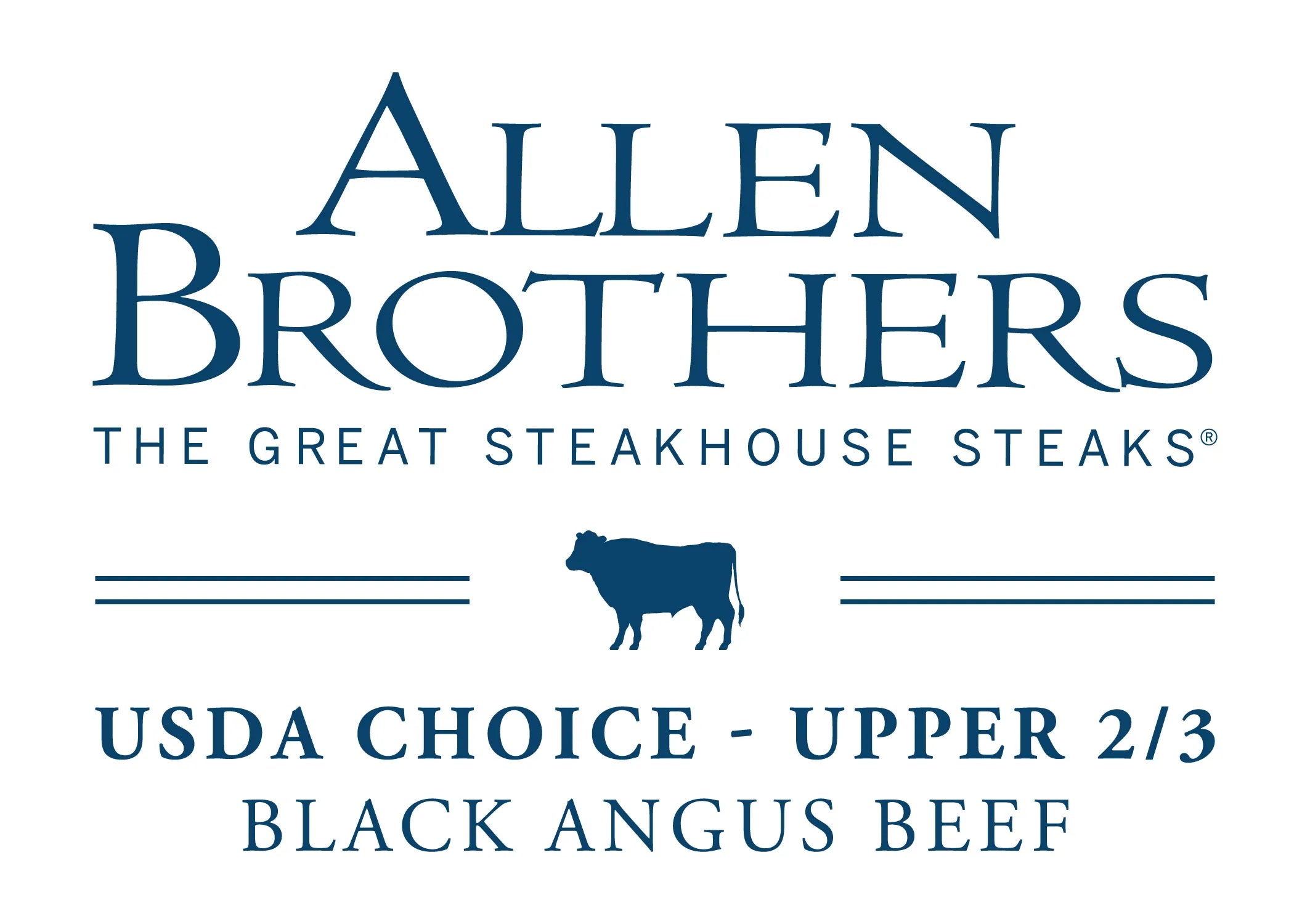 Allen Brothers steakhouse steaks logo with a cow silhouette on a white background