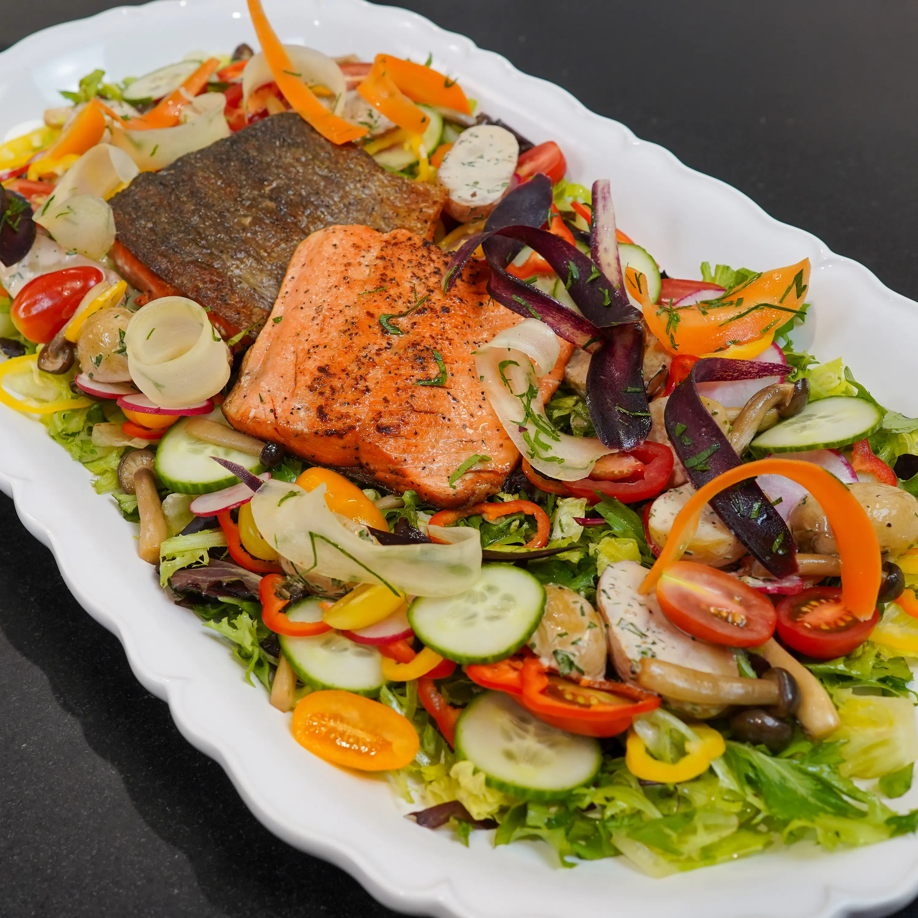 Cooked Salmon Fillet on Salad