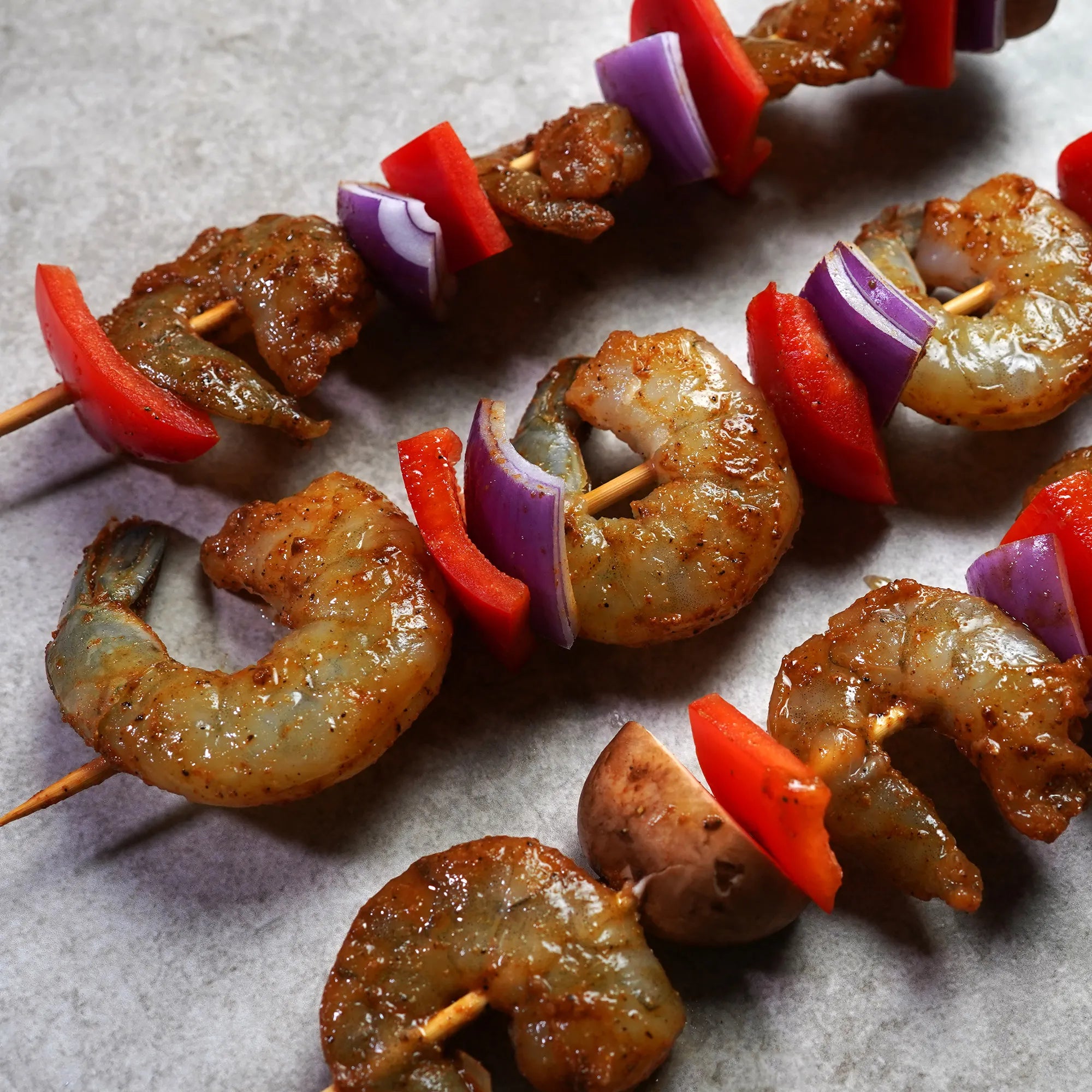 raw, prepped Shrimp Kebab