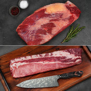 Smoker's Delight Selection featuring Duroc baby back pork ribs and USDA Prime full packer beef brisket.