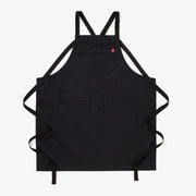 Black crossback apron with two front pockets and adjustable neck straps