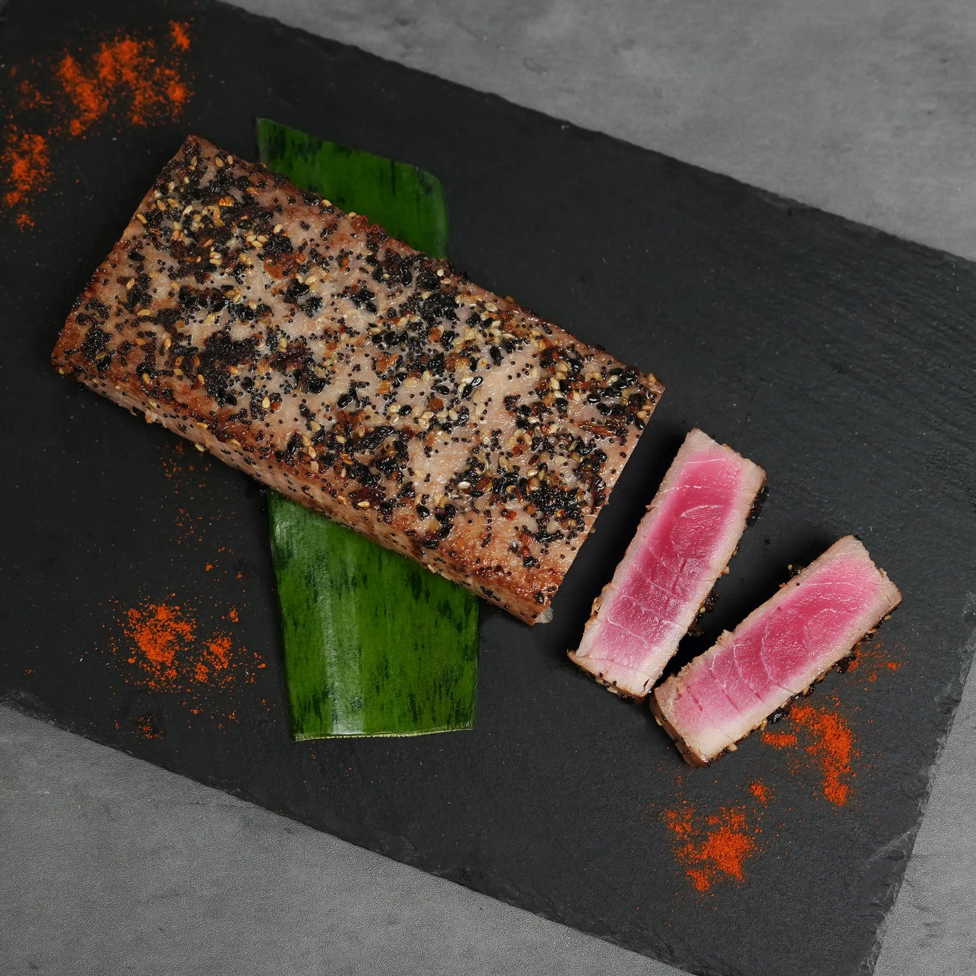 Cooked Tuna Saku on Slate