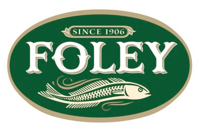 Foley brand logo with a fish illustration on a green background