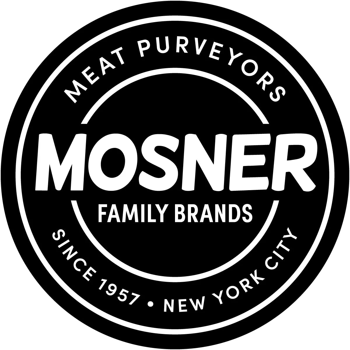 Logo of Mosner Family Brands with text 'Meat Purveyors' and 'Since 1957 New York City'.