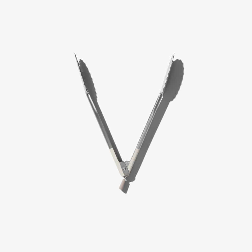 Stainless steel tong arms with hinge and locking mechanism