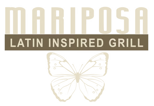 Logo of Mariposa Latin Inspired Grill with a butterfly design on a white background