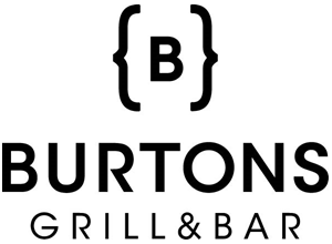 Burton's Grill & Bar logo with stylized 'B' on a white background