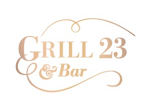 Logo of Grill 23 & Bar with gold text on a white background