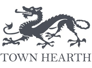 Logo of Town Hearth with a stylized dragon design above the text.