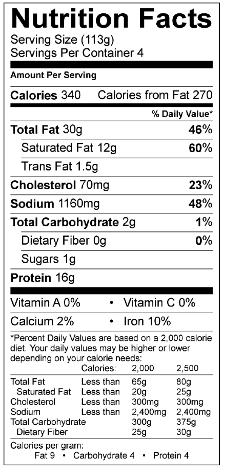 Nutrition label